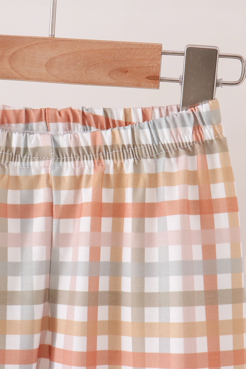 Brown deer applique plaid pants set