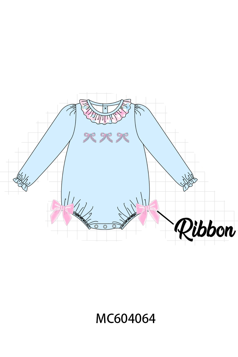 Blue bow french knot ruffle bubble