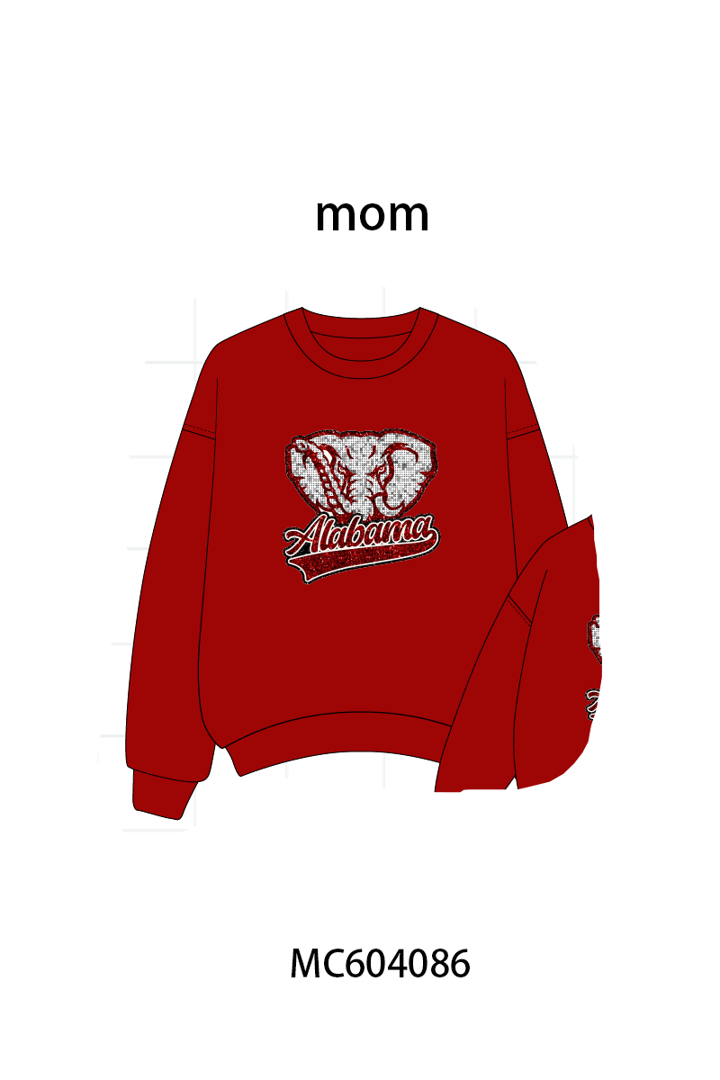 Red Alabama sequin mom top
