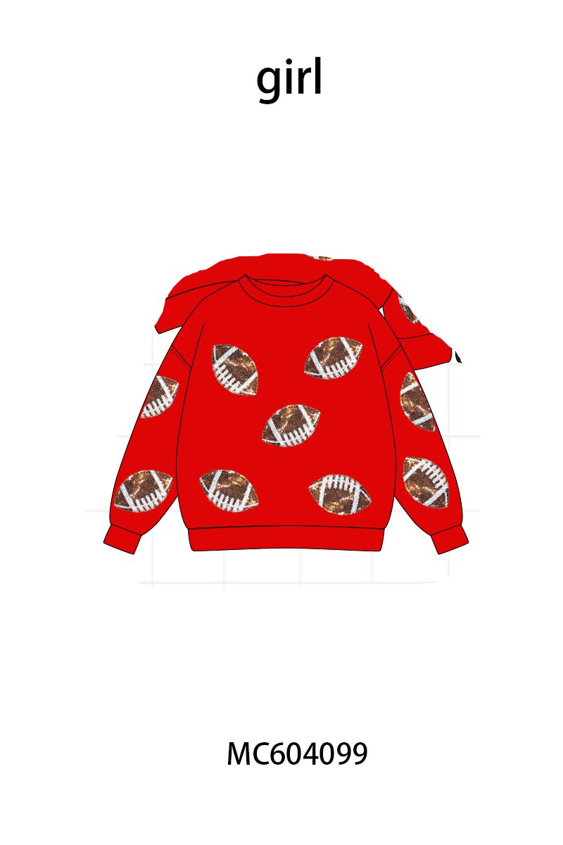 Red football sequin mom&me top