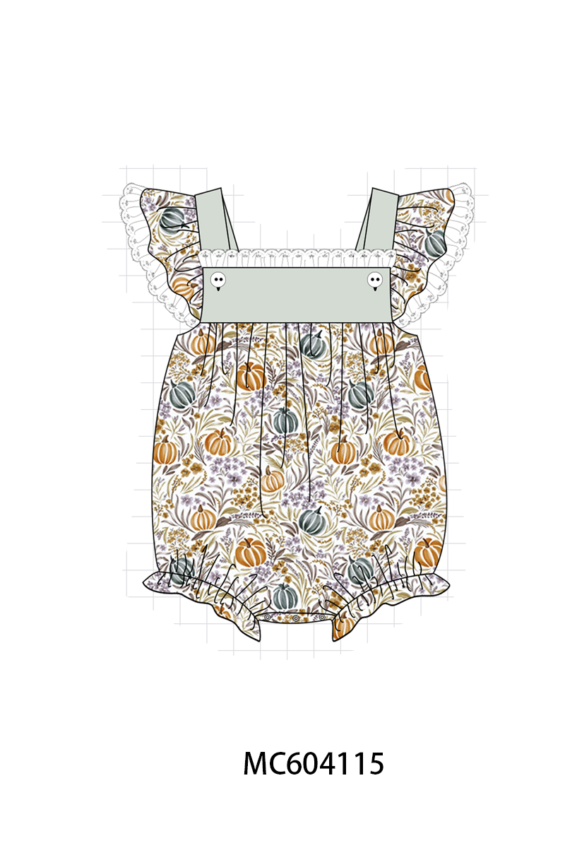 Pumpkin Embroidery Ruffle Bubble