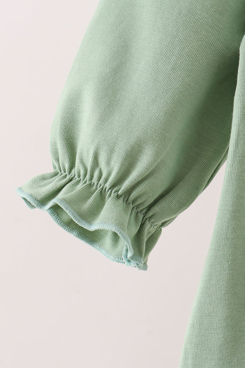 Green duck guack guack embroidery ruffle romper