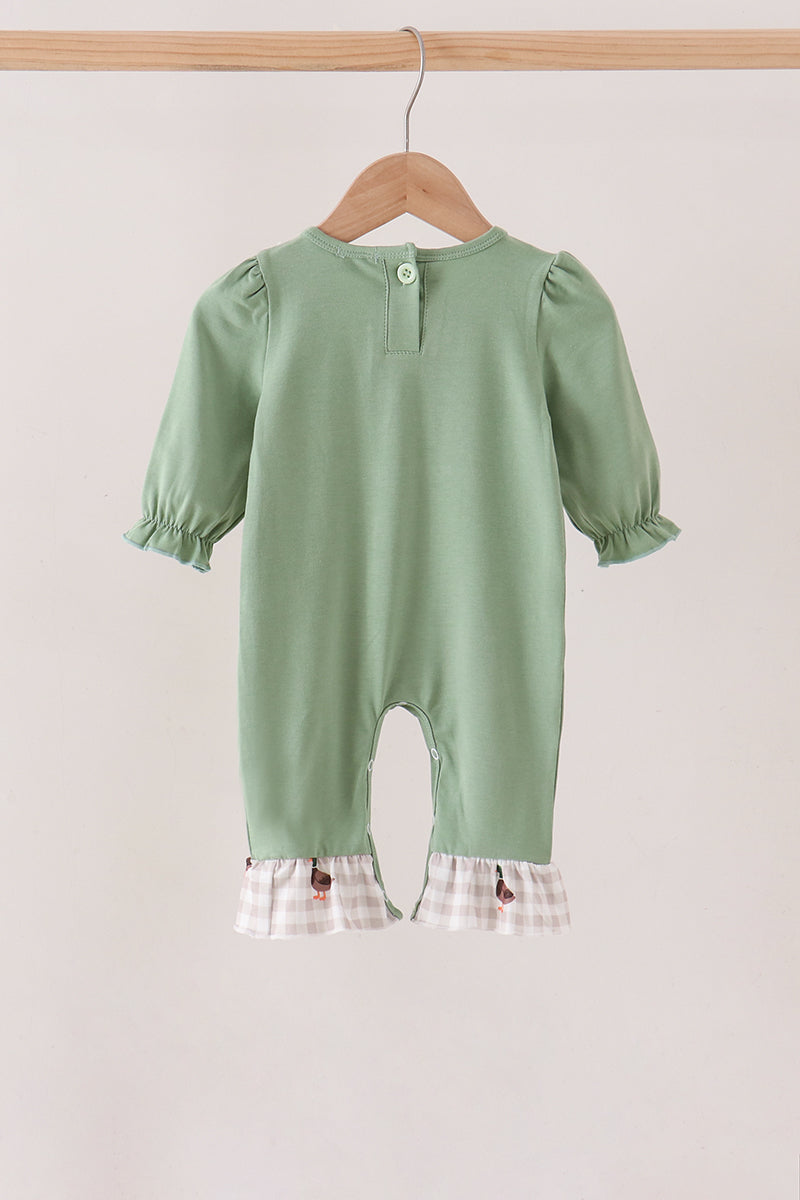 Green duck guack guack embroidery ruffle romper