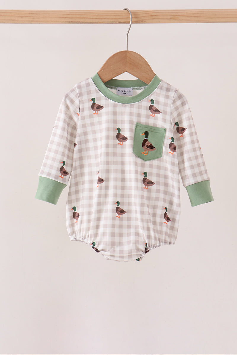 Green Duck Embroidery Gingham Bubble