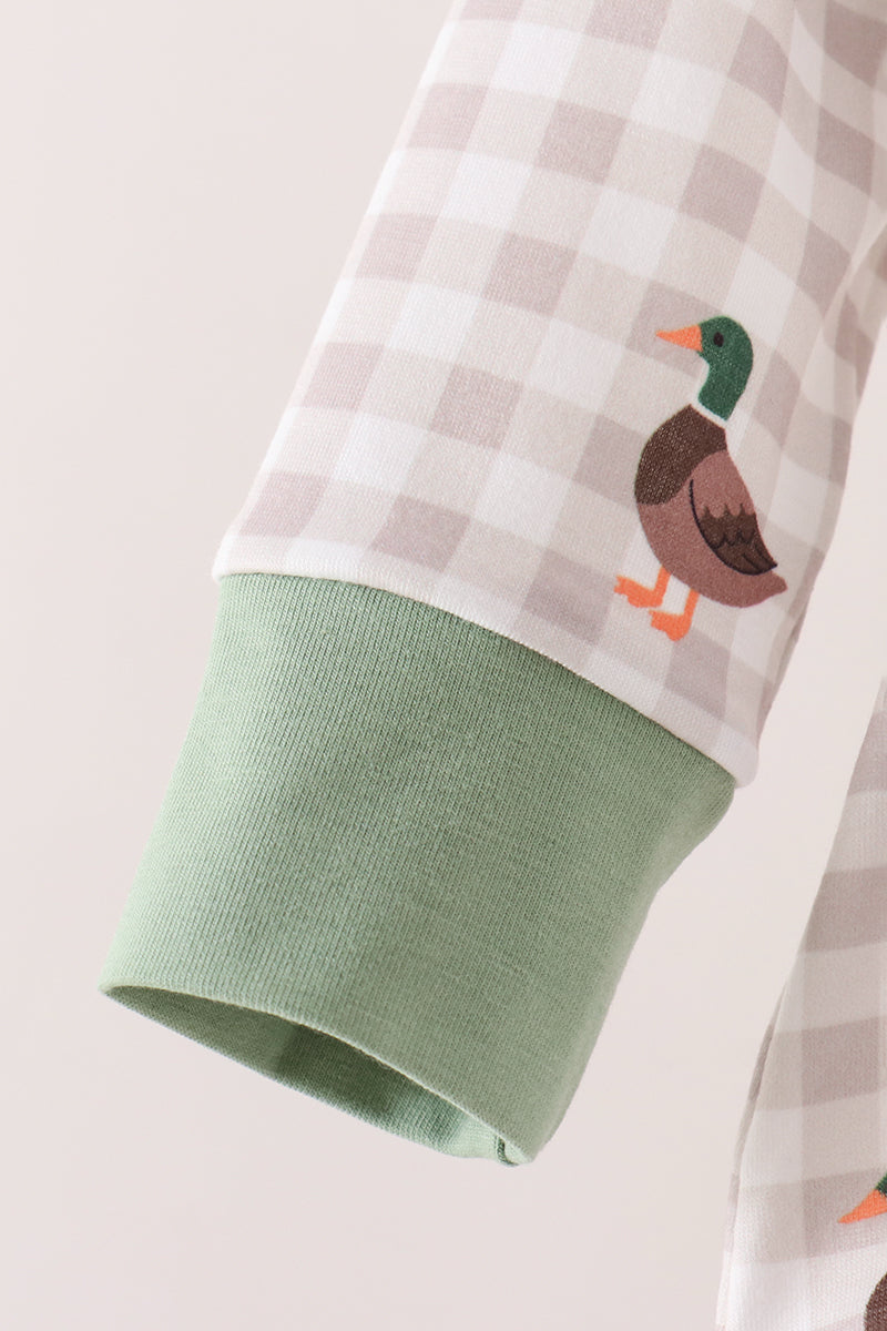 Green Duck Embroidery Gingham Bubble