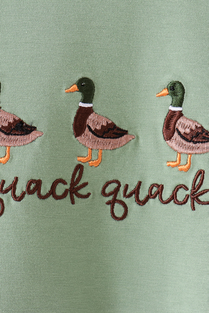 Green Duck guack guack Embroidery Romper