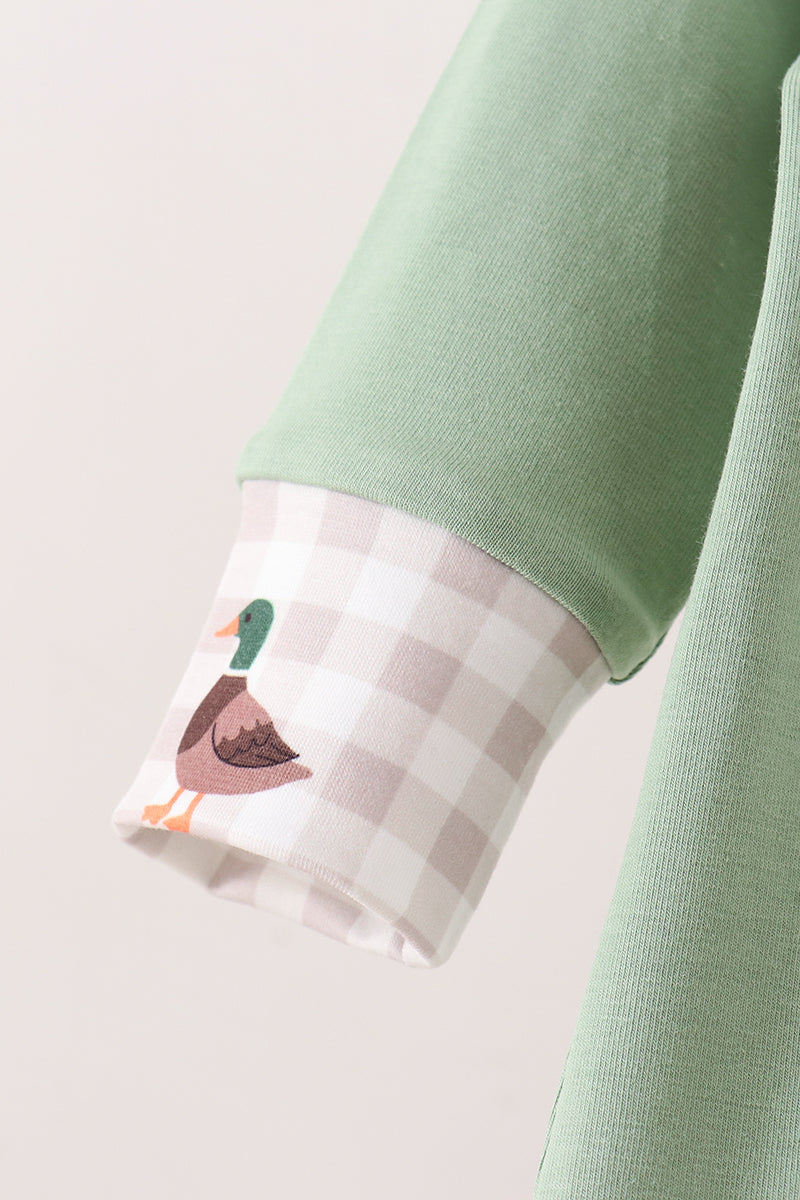 Green Duck guack guack Embroidery Romper