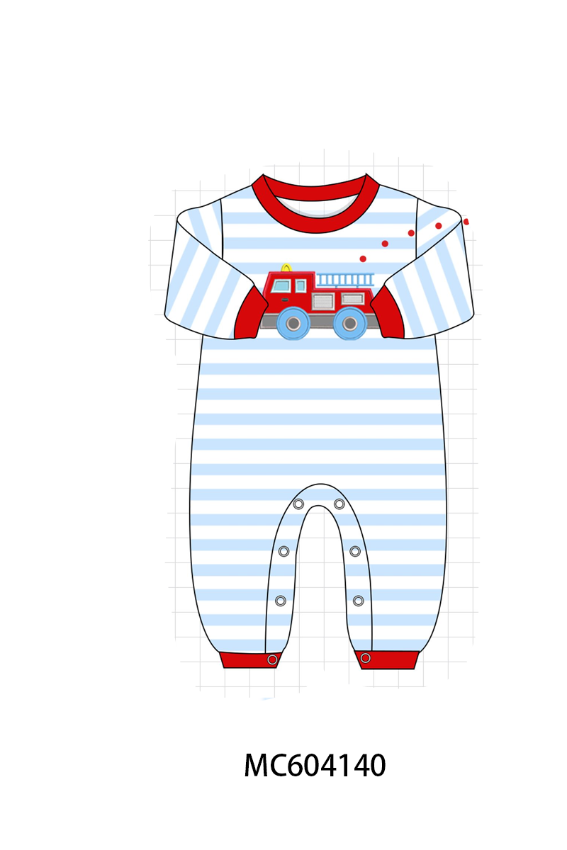 Blue stripe firework applique romper