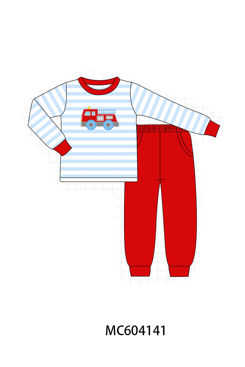 Blue stripe firework applique pants set