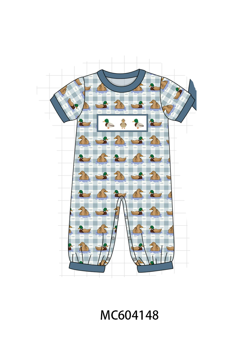 Blue mallard duck embroidery romper