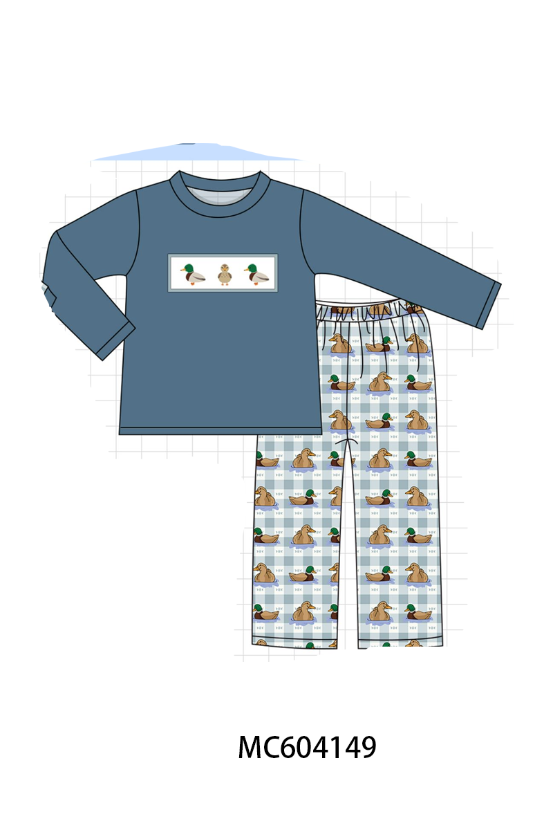 Blue mallard duck embroidery pants set