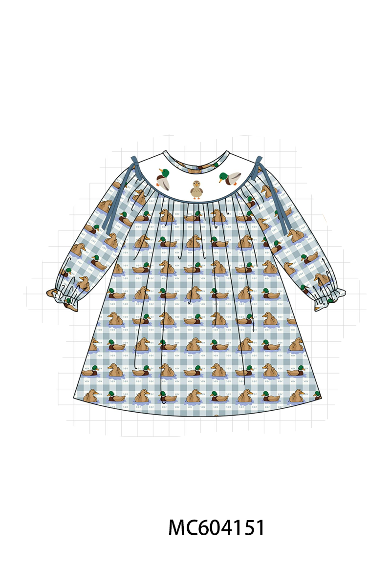 Blue mallard duck embroidery dress