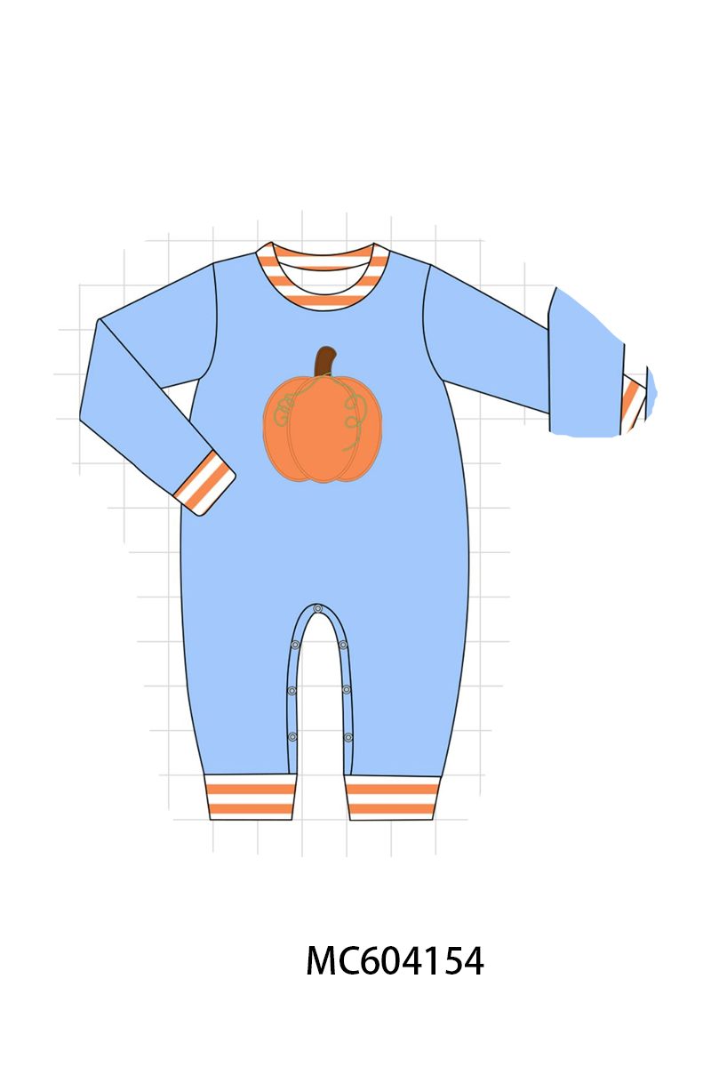 Blue pumpkin applique romper