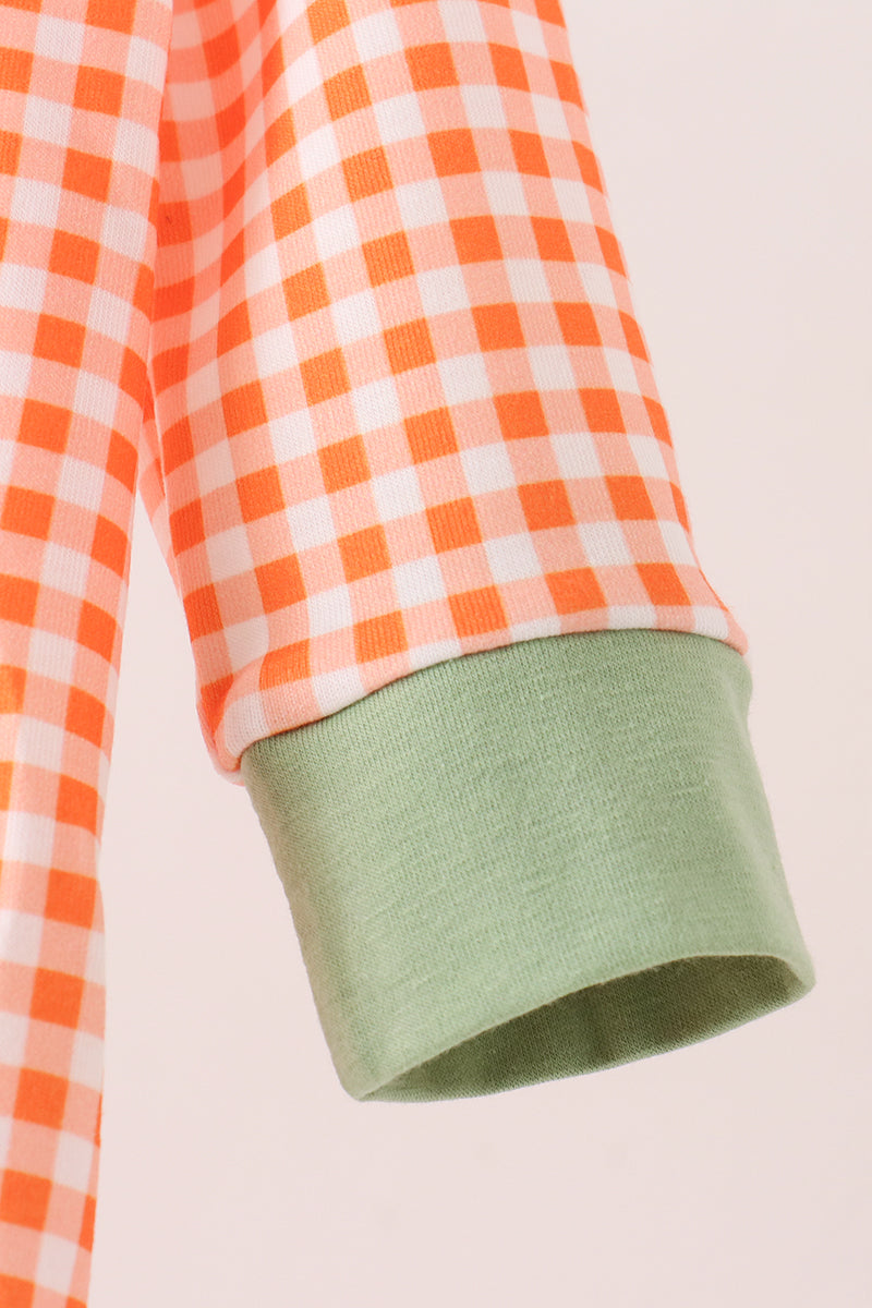 Orange pumpkin embroidery gingham bubble