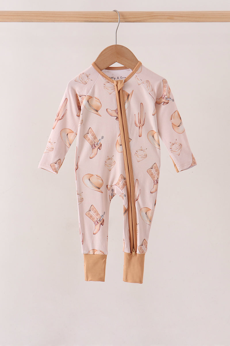 Khaki western boots bamboo zipper romper