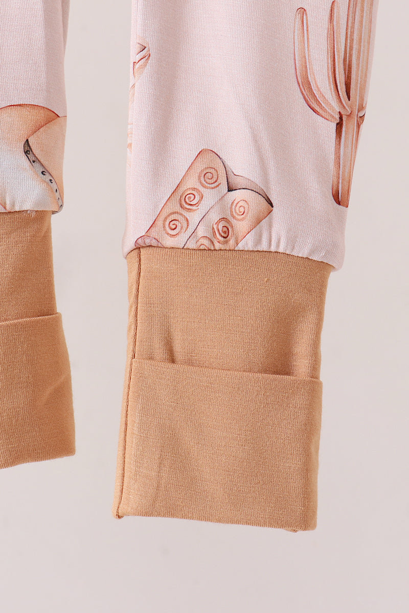 Khaki western boots bamboo zipper romper