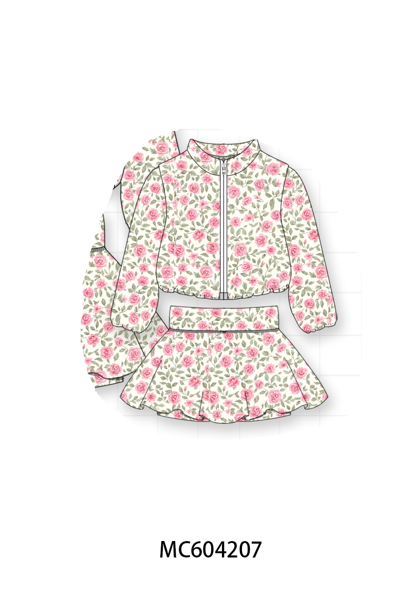 Pink floral print skorts set
