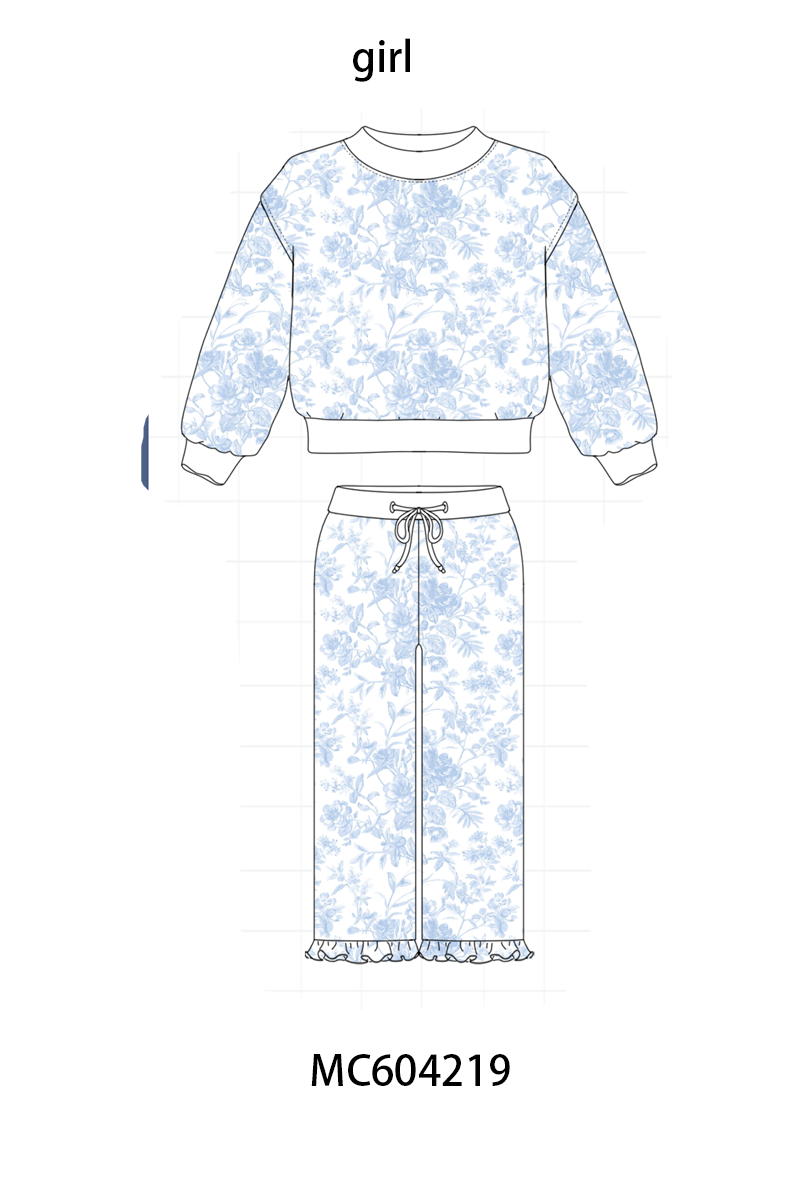 Blue floral print mom&me pants set