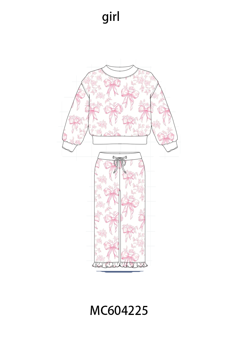 Pink bow floral print mom&me pants set