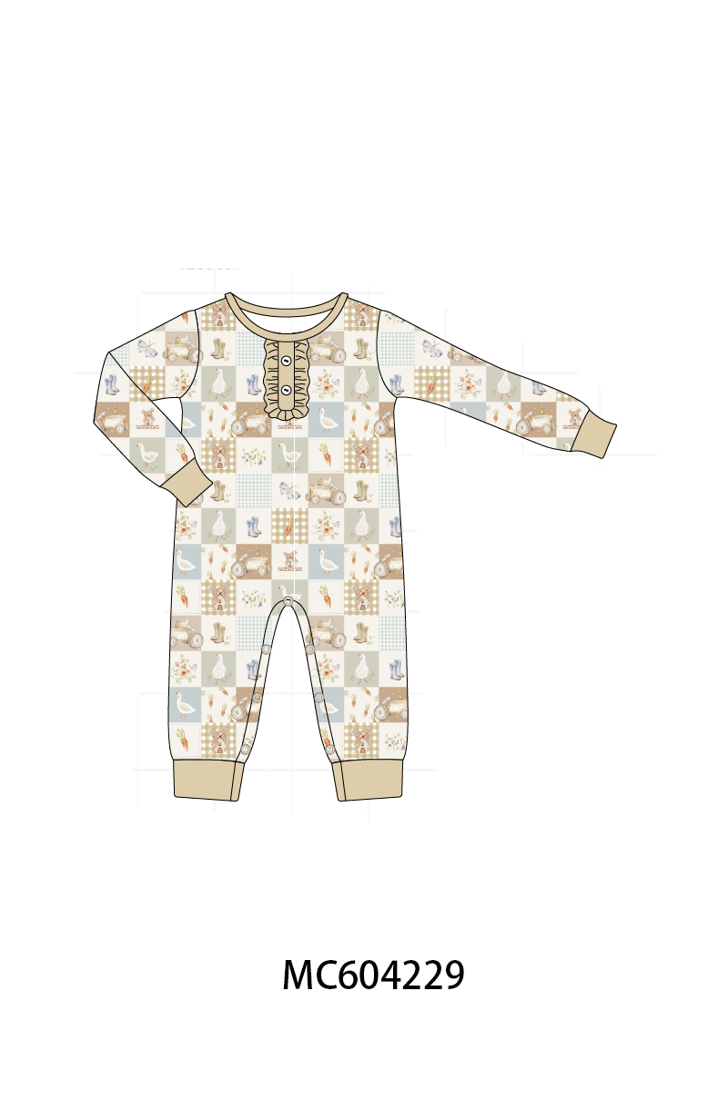 Khaki farm checkered romper