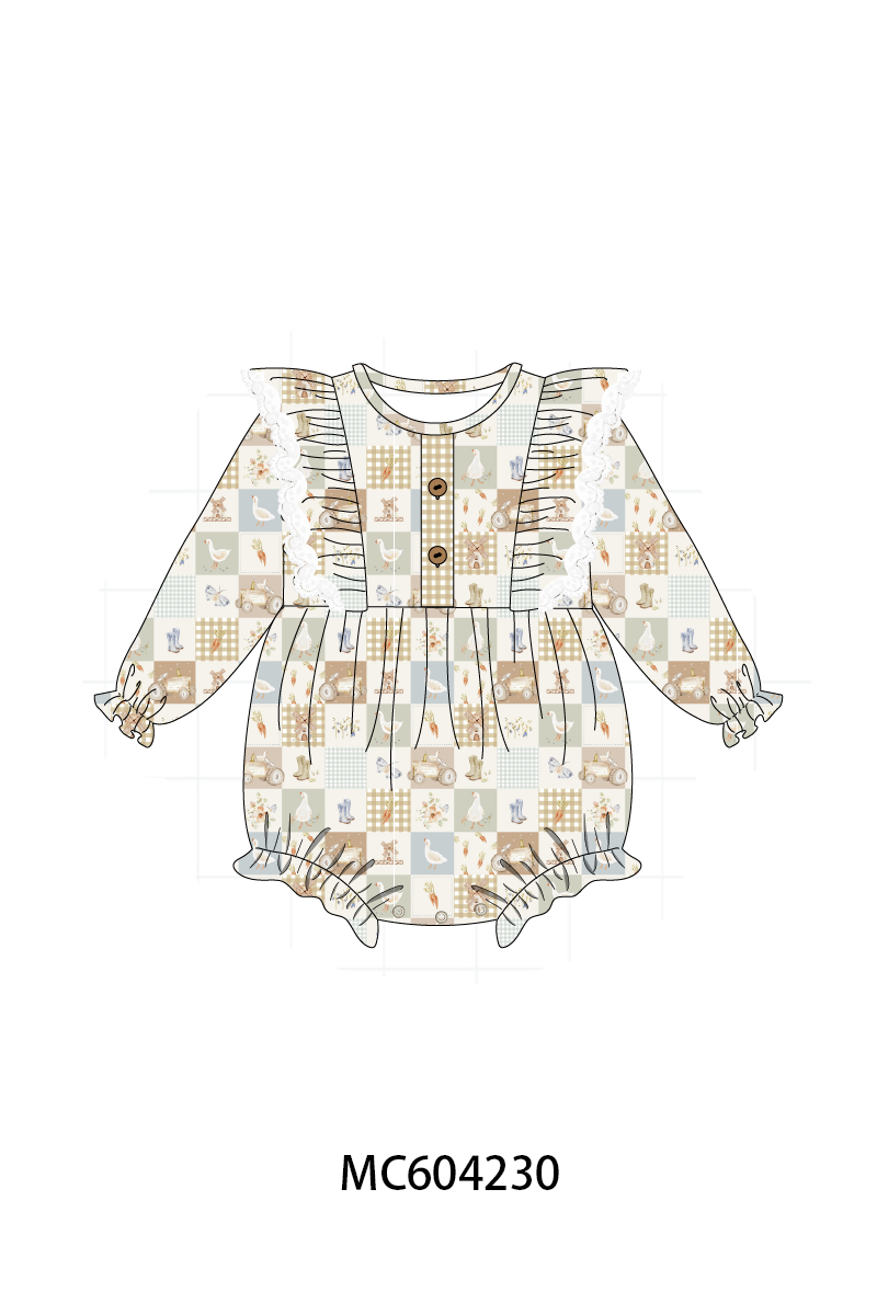 Khaki farm checkered ruffle bubble