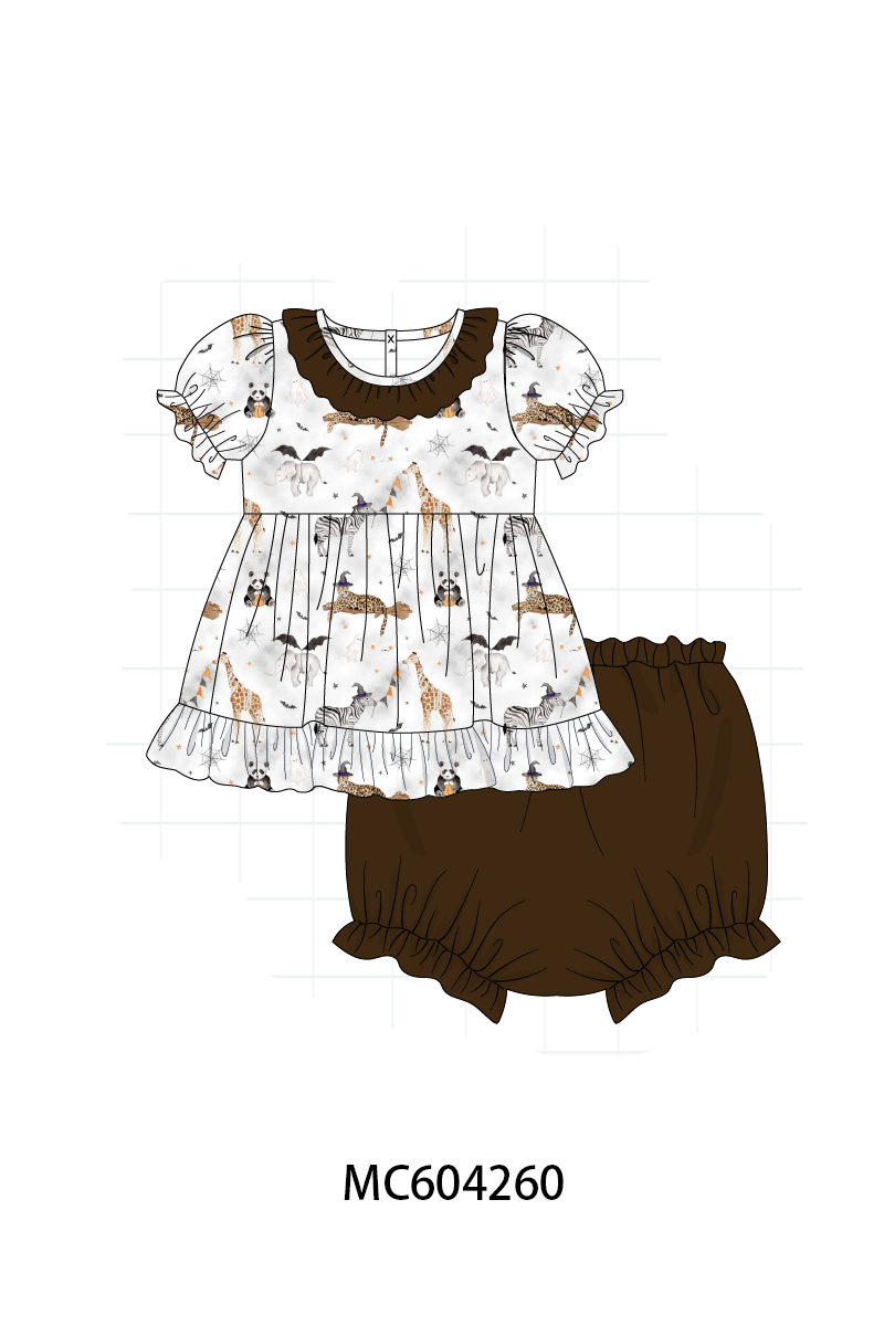 Brown zoo animal ruffle bloomer set