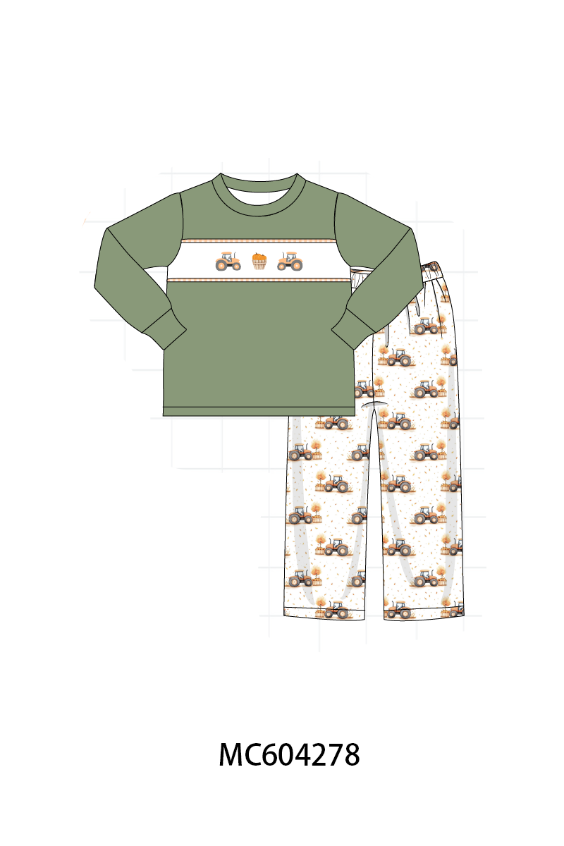 Green farm embroidery pants set