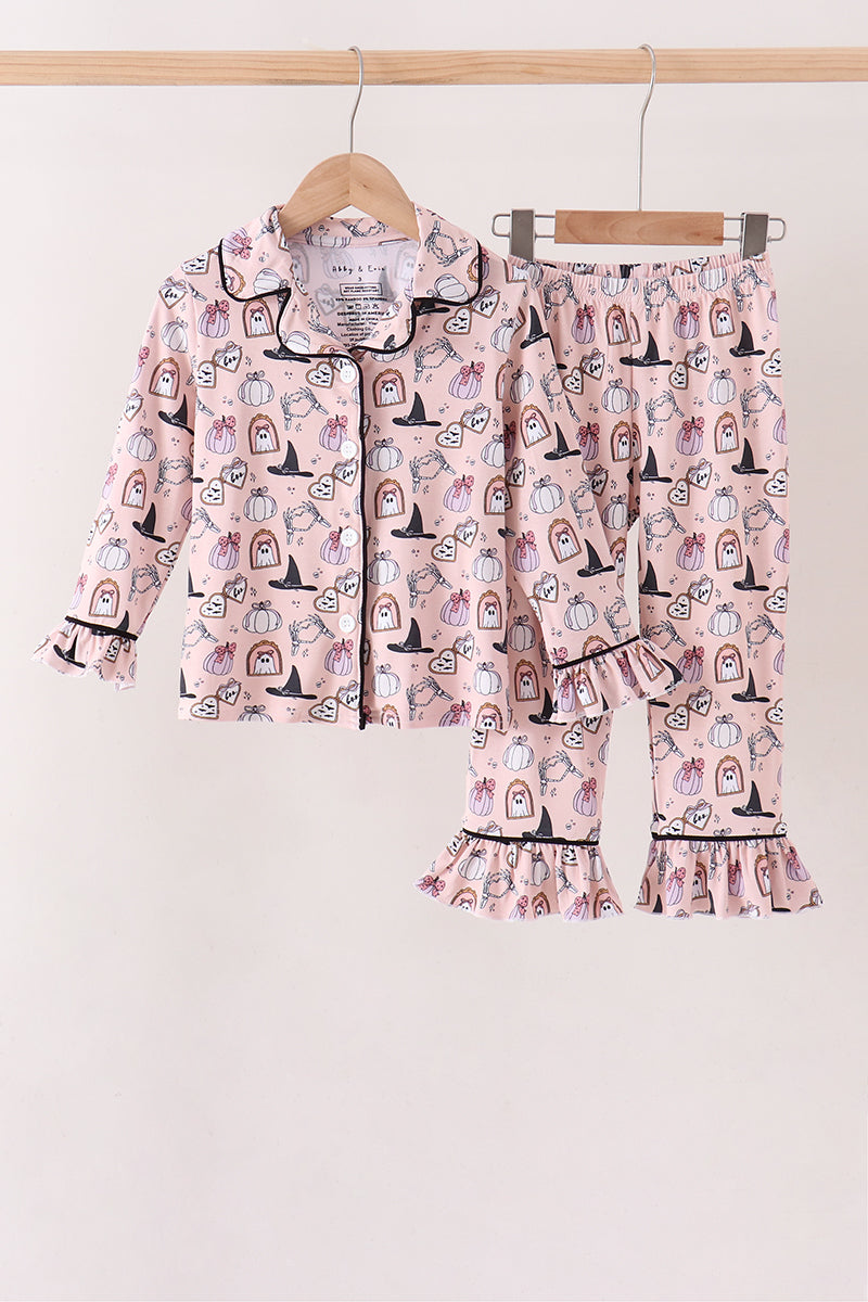 Pink Spooky print bamboo pajama set
