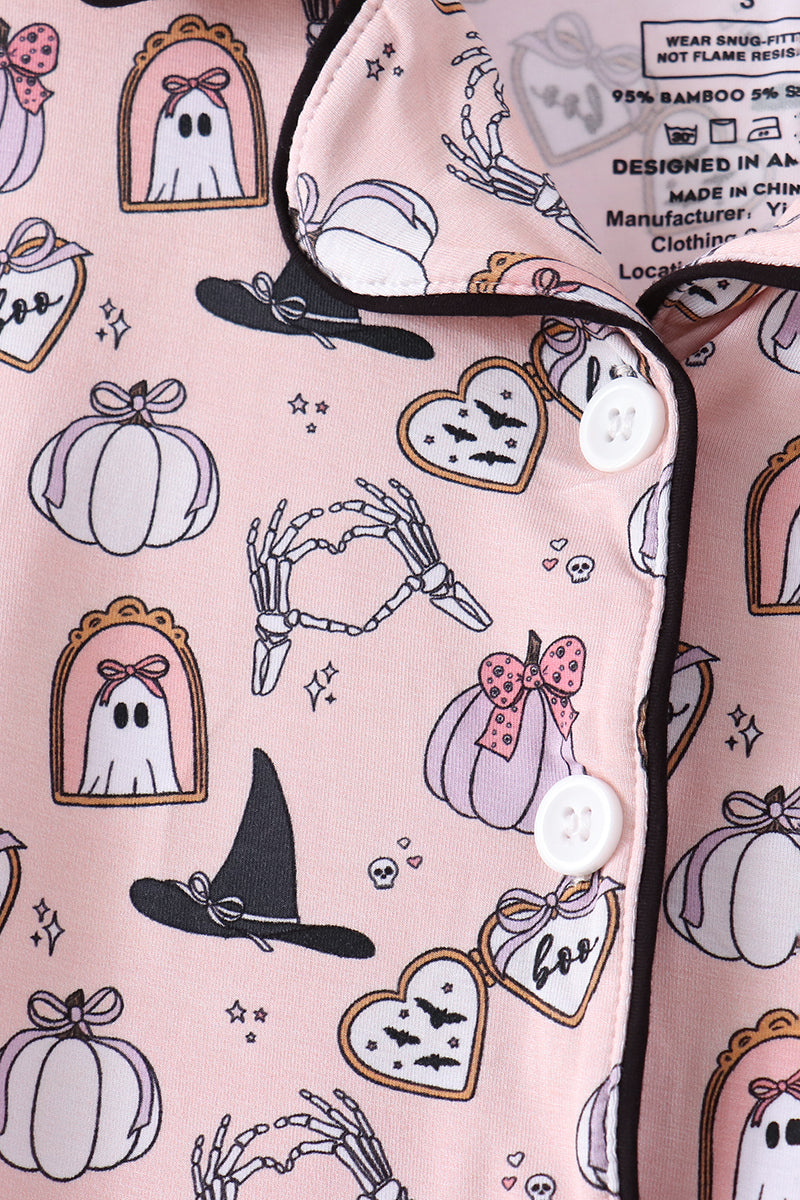 Pink Spooky print bamboo pajama set