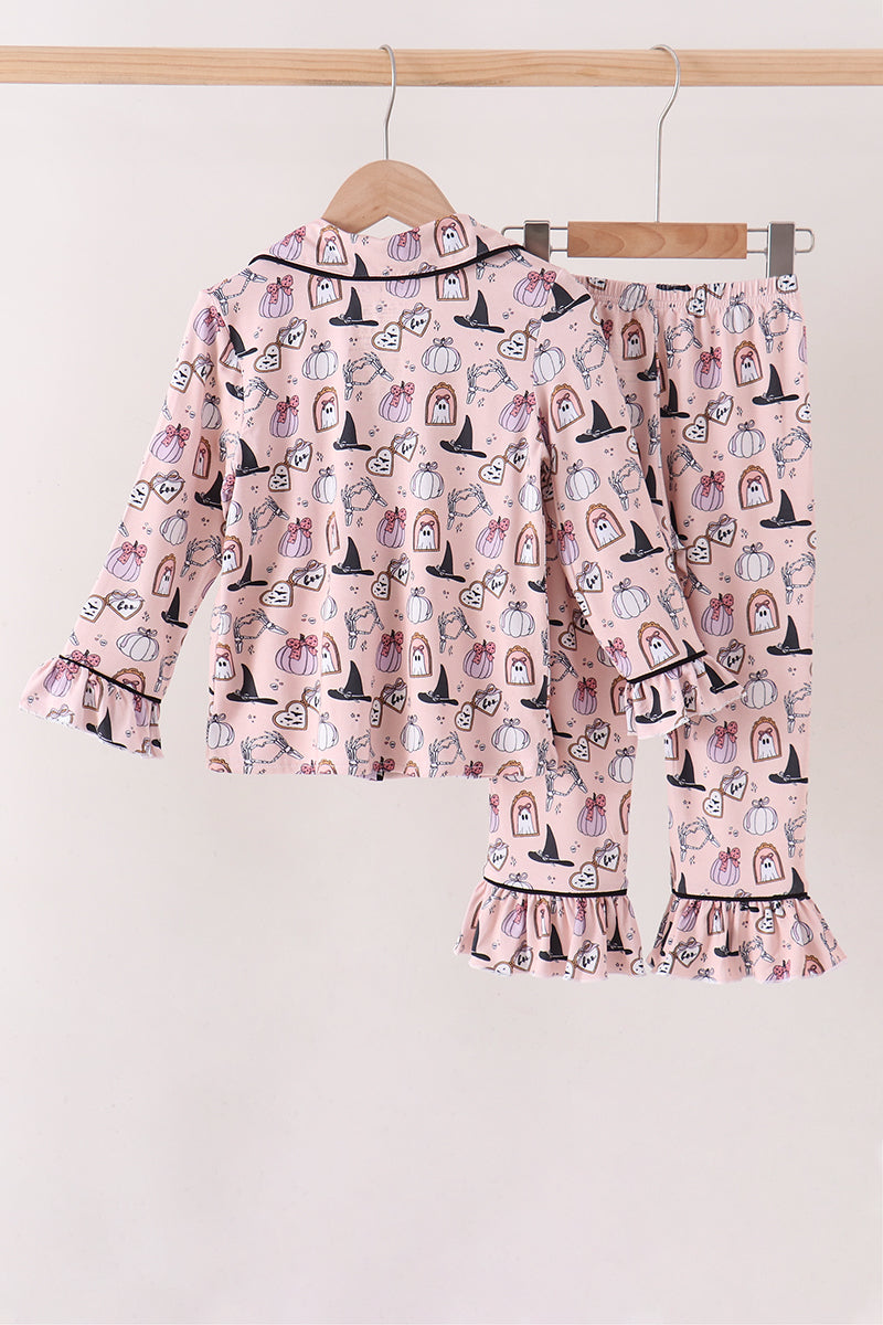 Pink Spooky print bamboo pajama set