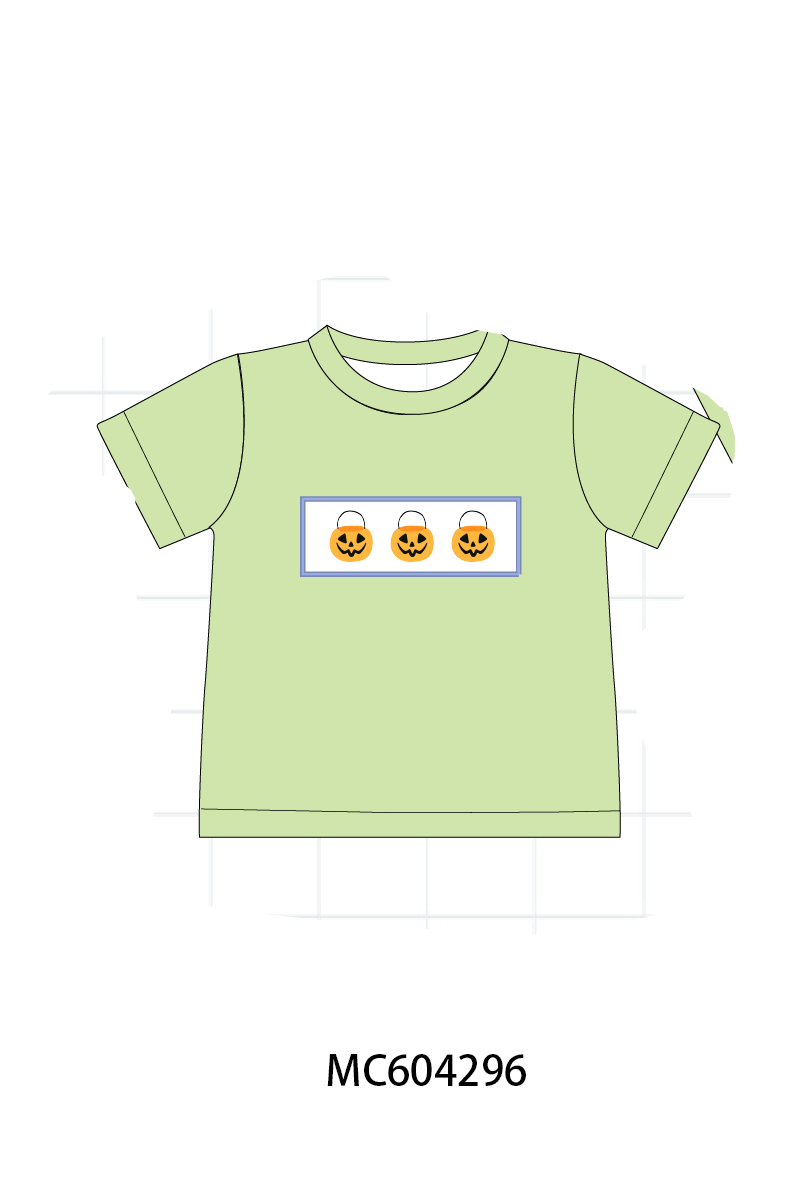 Green Jack-O-Lantern embroidery top