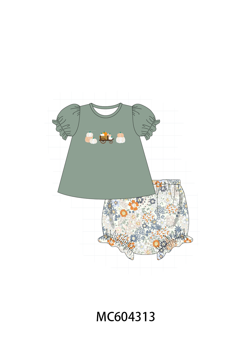 Green pumpkin french knot bloomer set