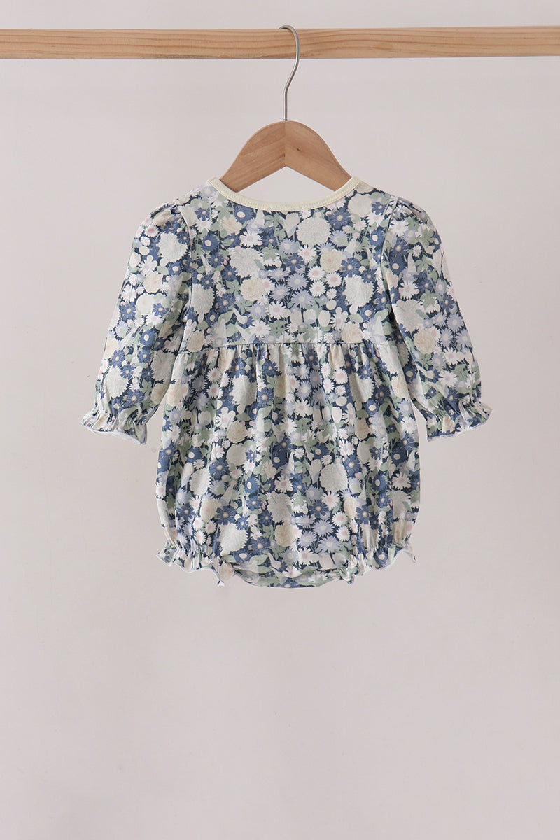 Vintage Floral Smocked Ruffle Bubble