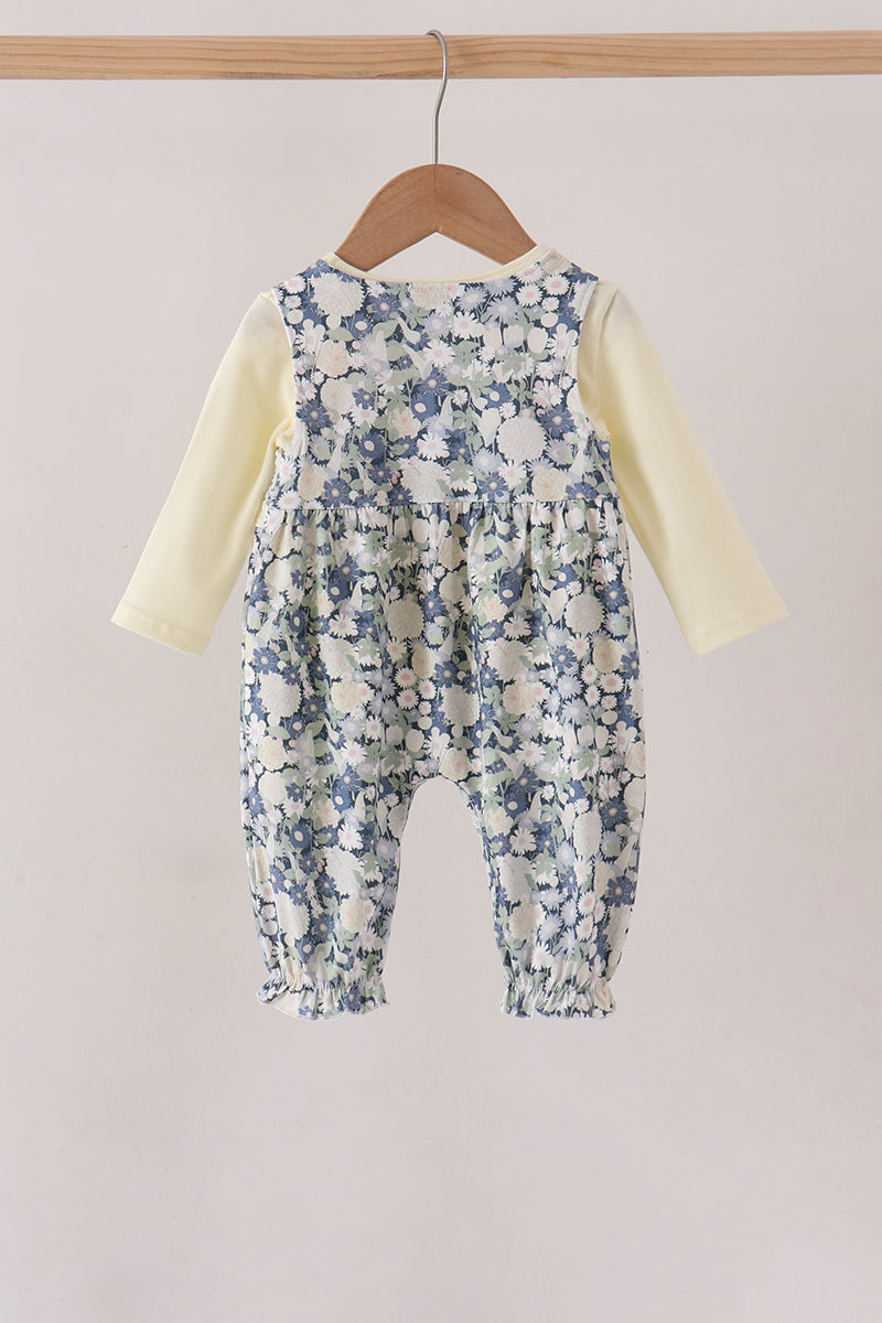 Vintage Floral Smocked Ruffle Romper Set