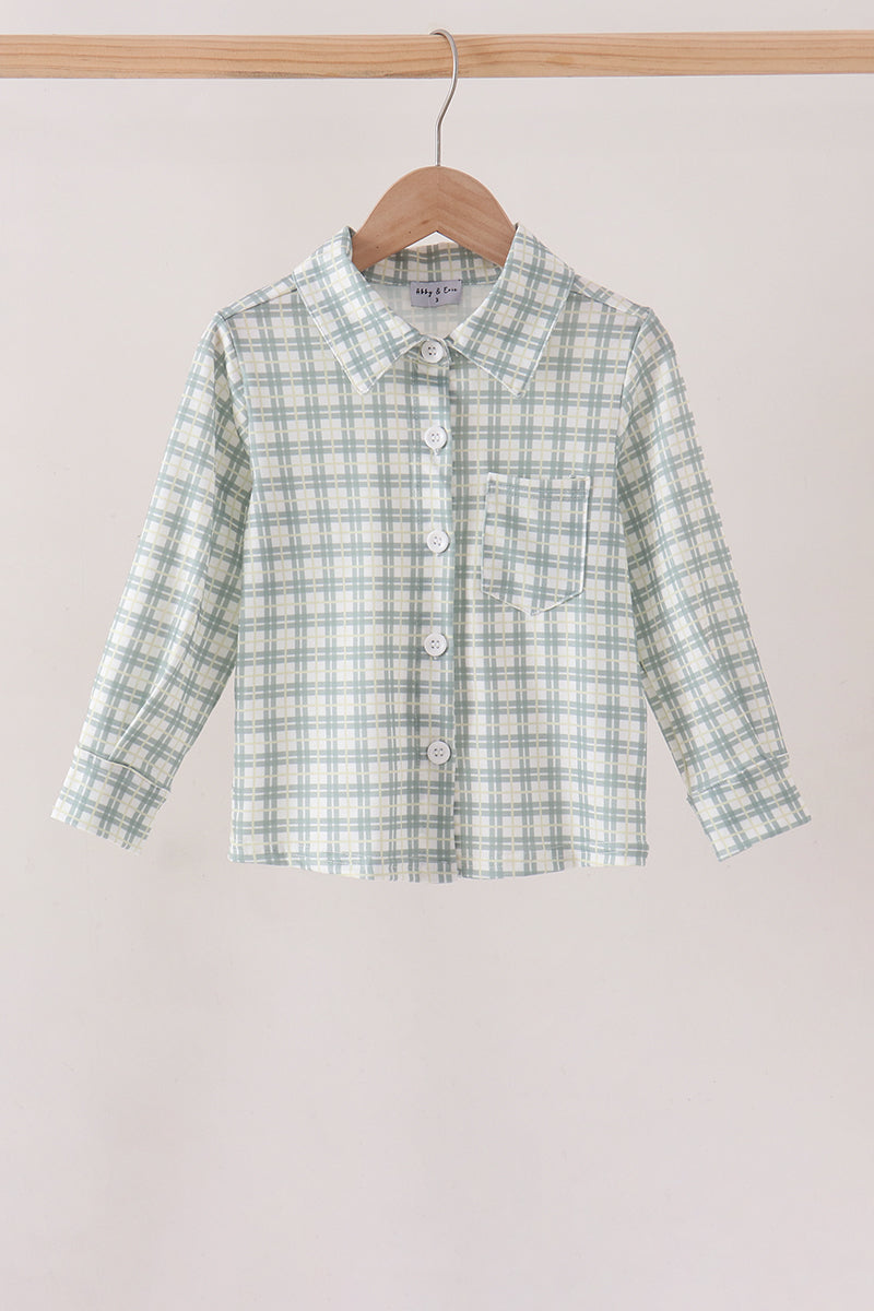 Sage plaid pocket button down shirt