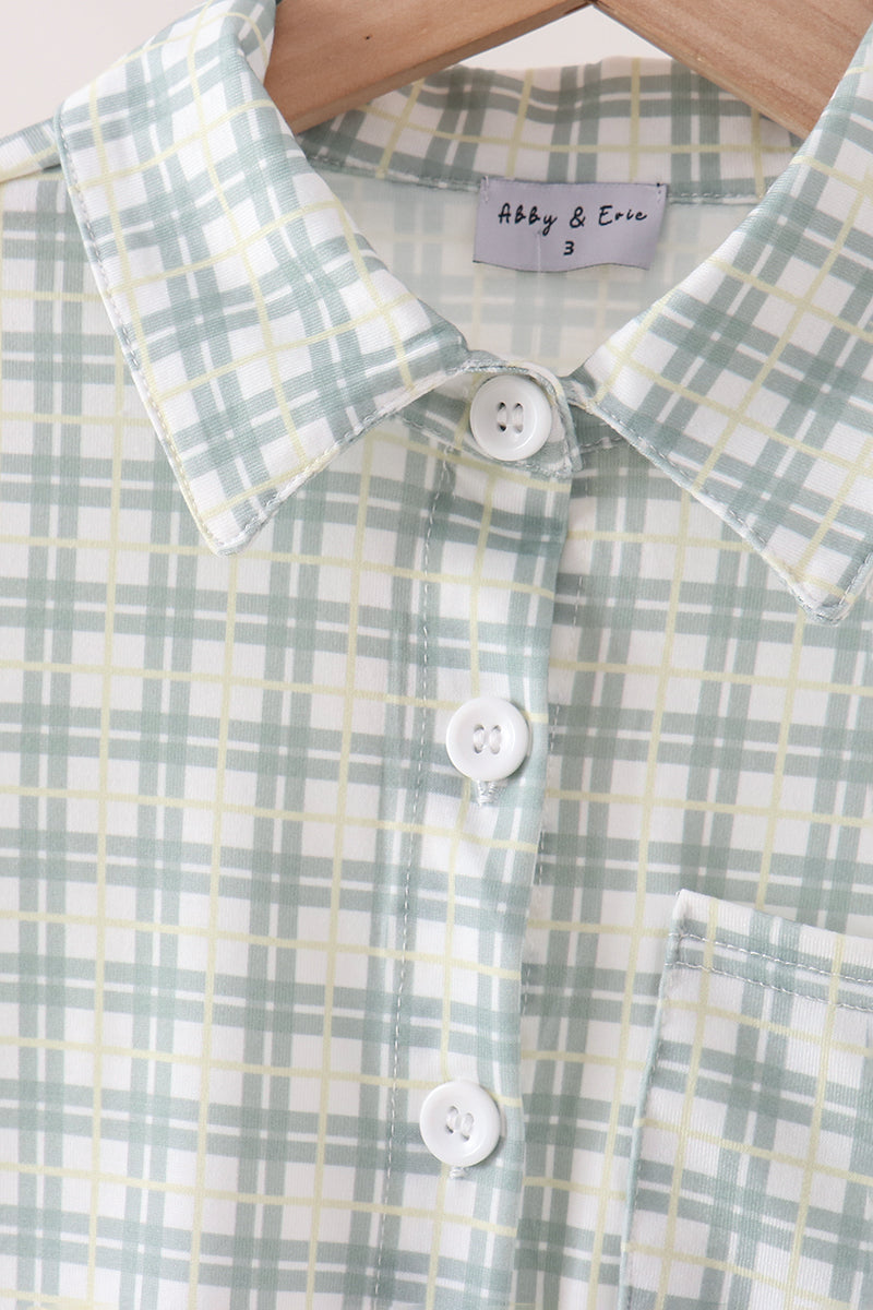 Sage plaid pocket button down shirt