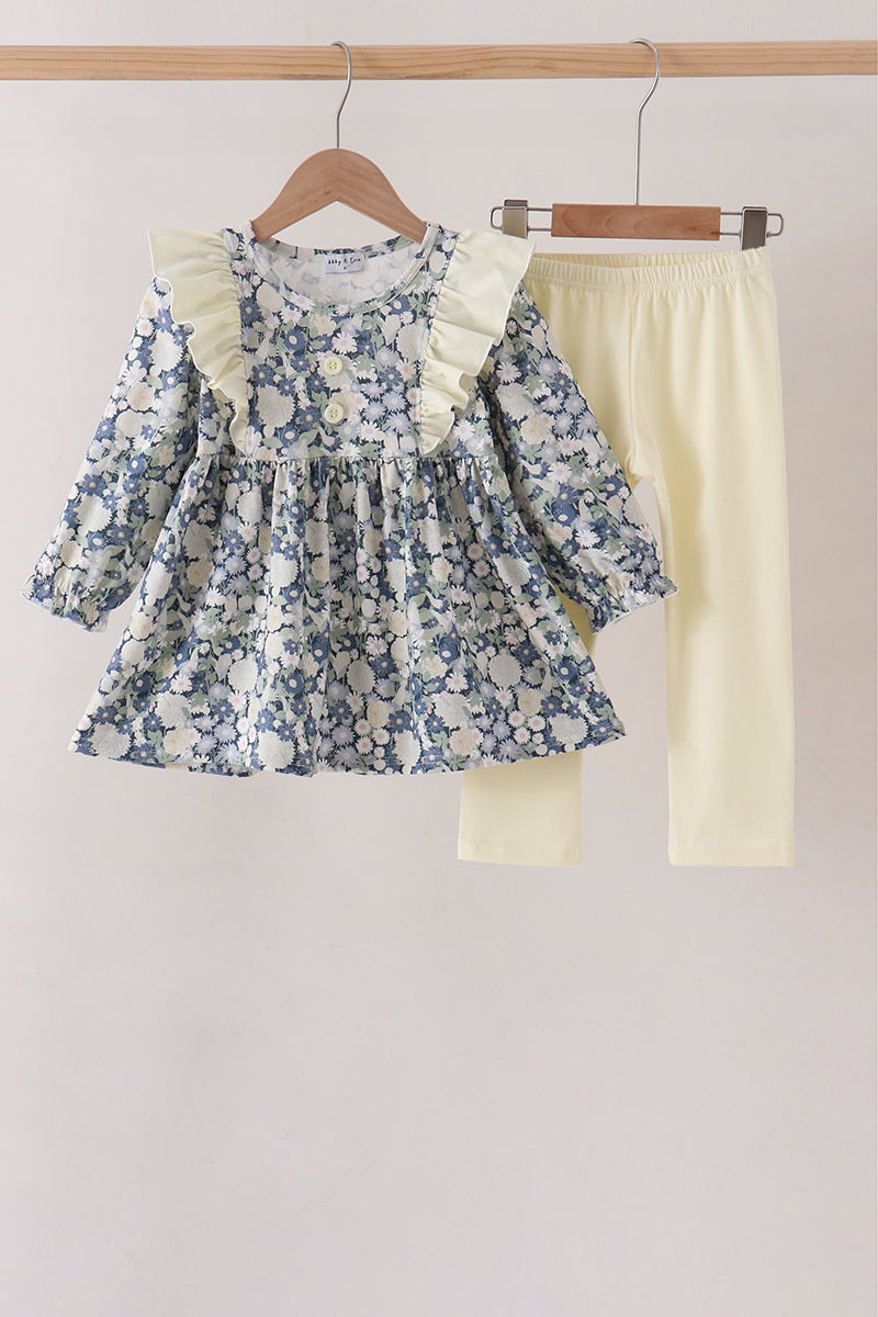 Vintage Floral Ruffle Pants Set