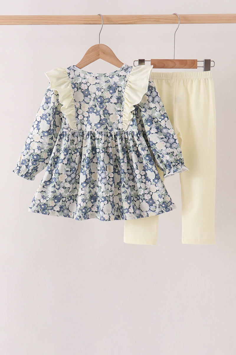 Vintage Floral Ruffle Pants Set