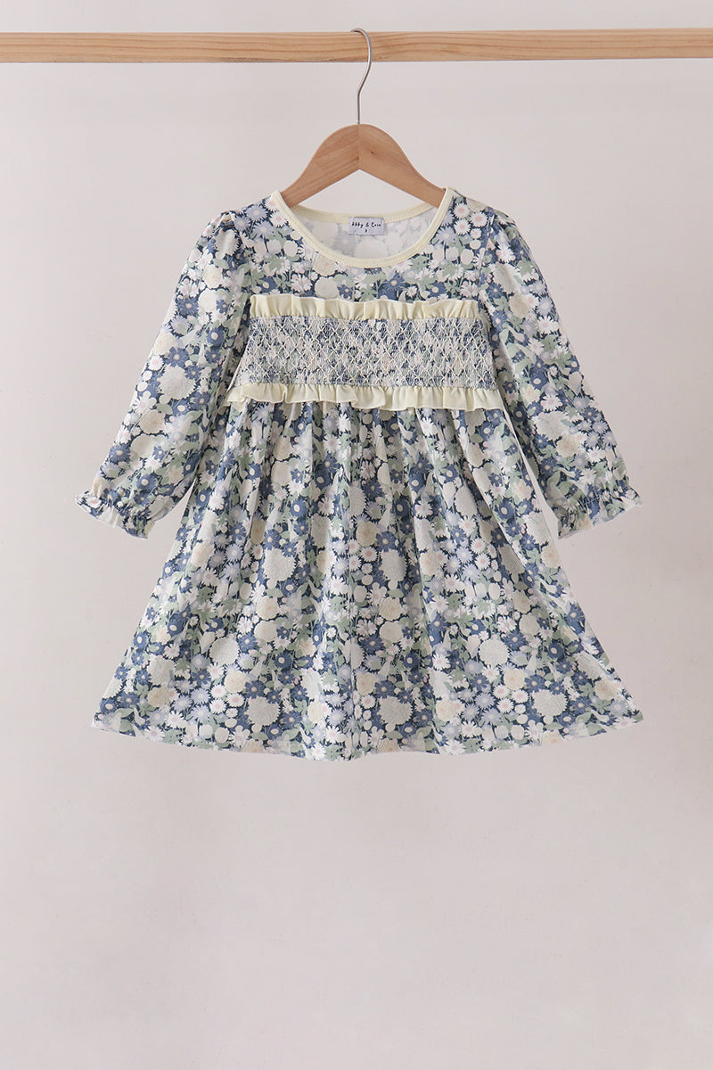 Vintage Floral Smocked Ruffle Dress