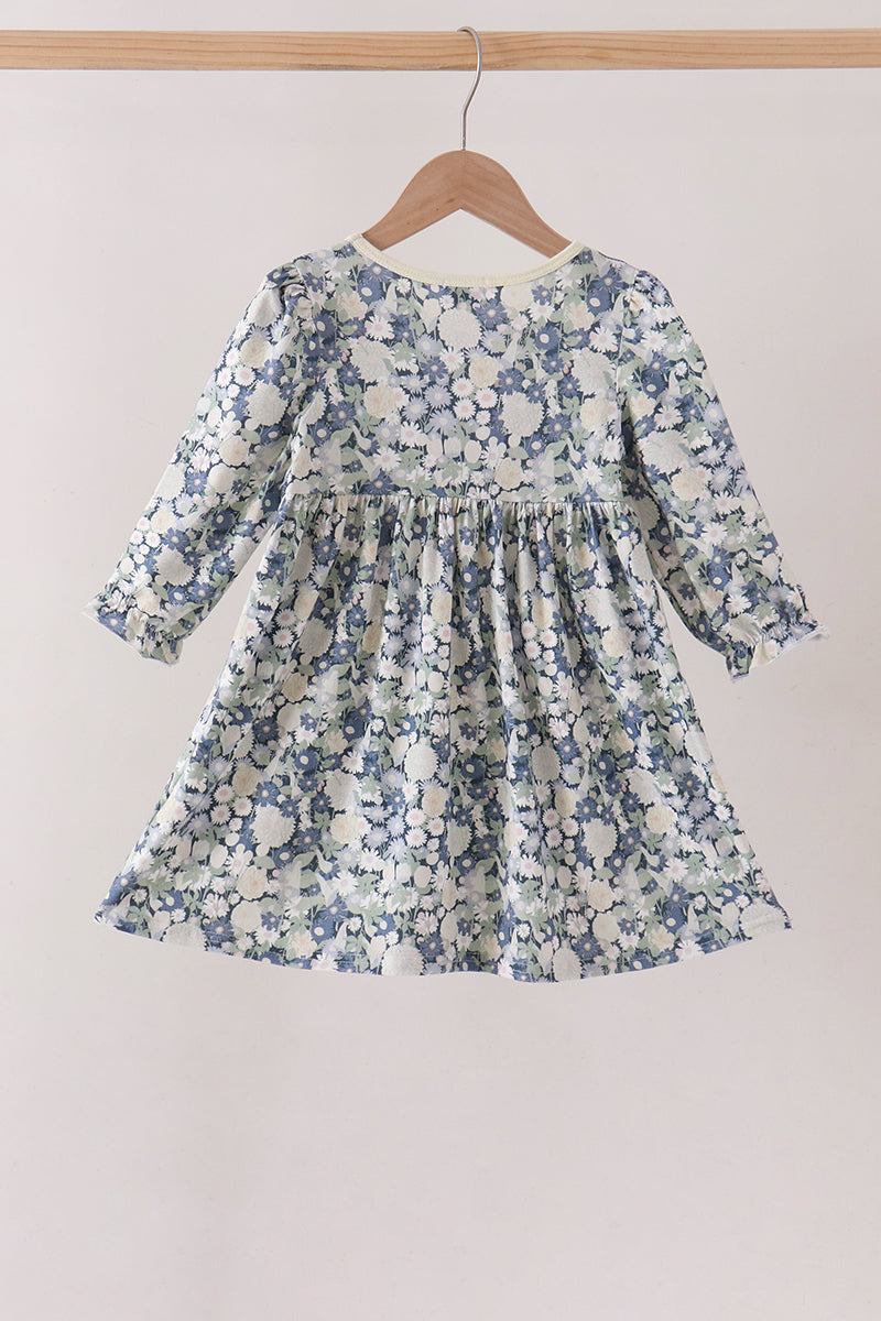 Vintage Floral Smocked Ruffle Dress