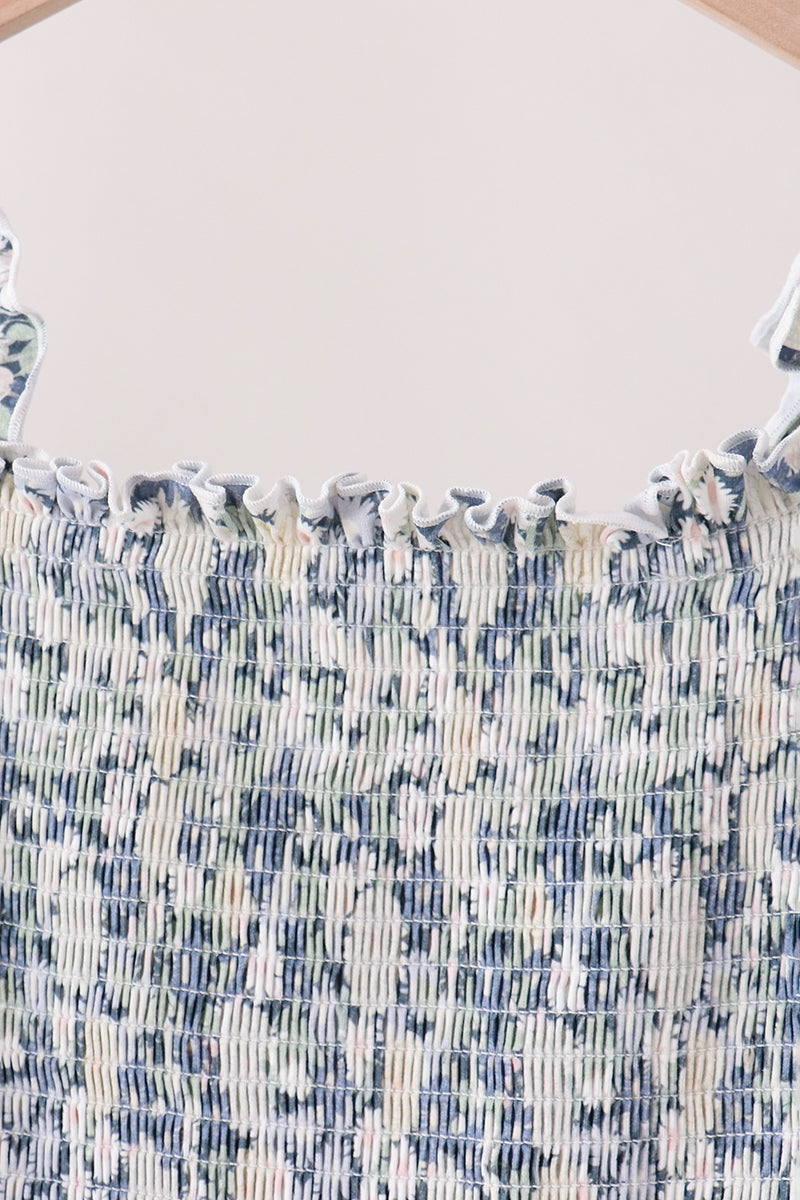 Vintage Floral Smocked Mom Dress