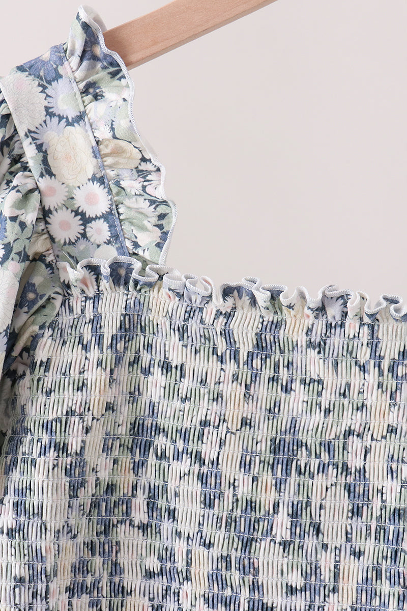 Vintage Floral Smocked Mom Dress