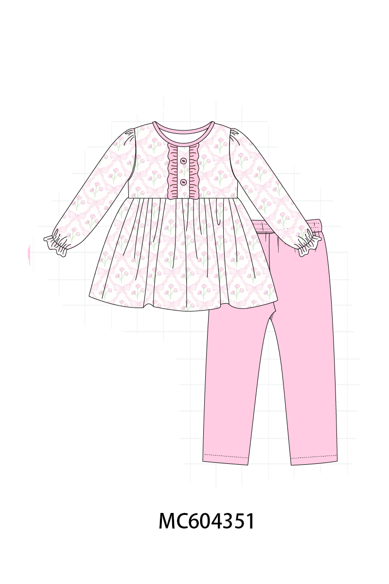 Pink floral ruffle pants set