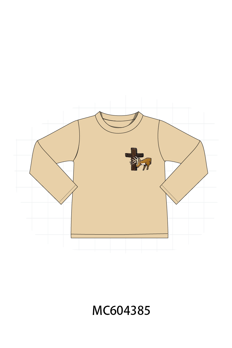 Khaki cross deer embroidery top
