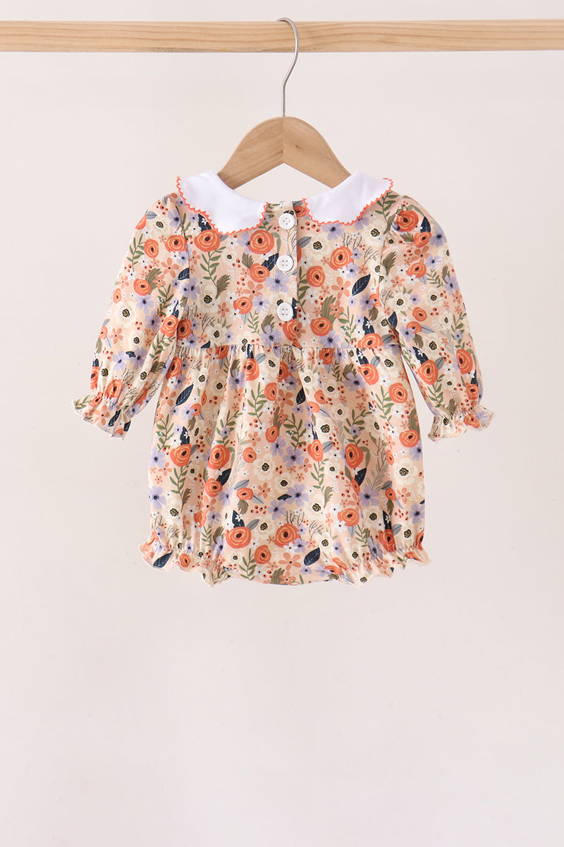 Coral floral smocked bubble
