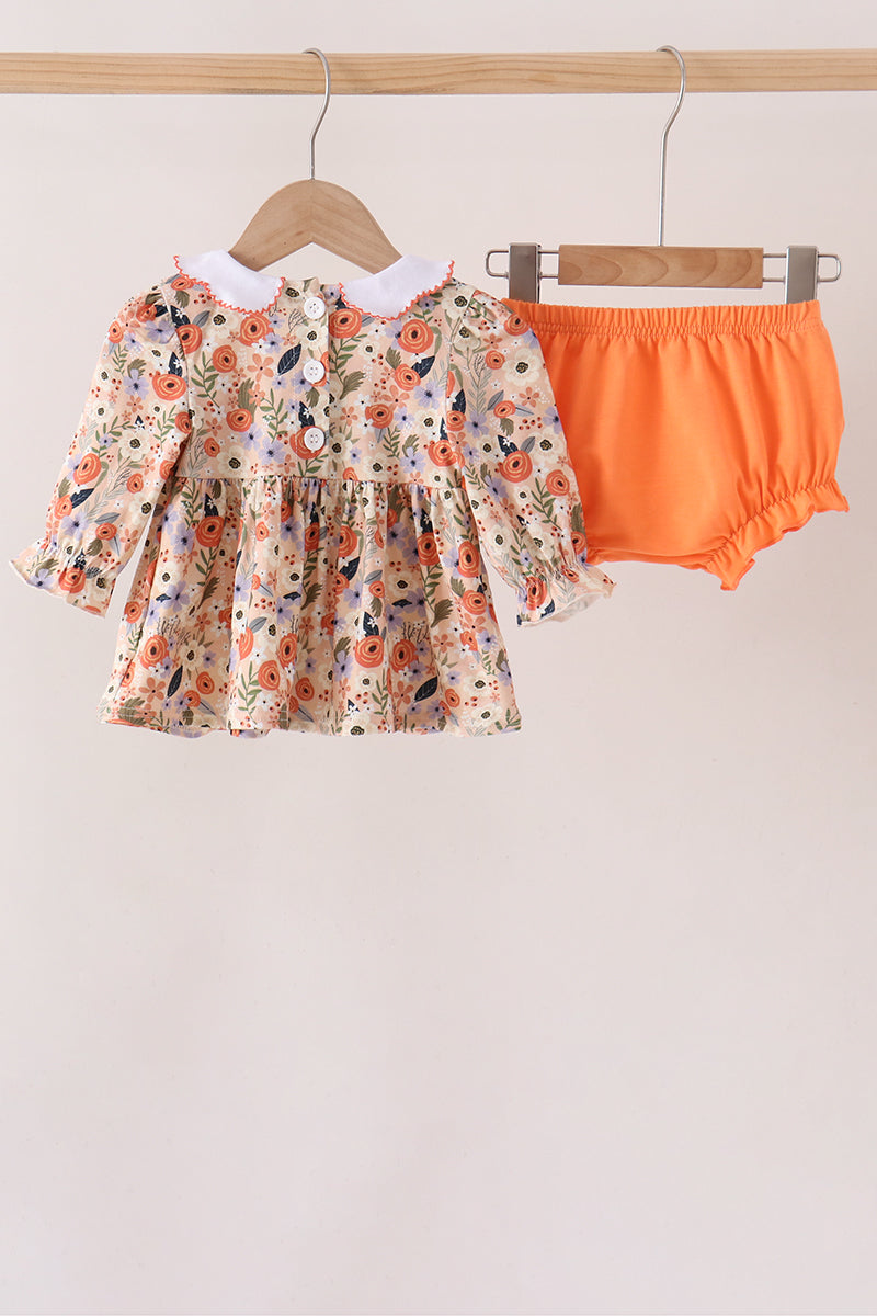 Coral floral smocked bloomer set