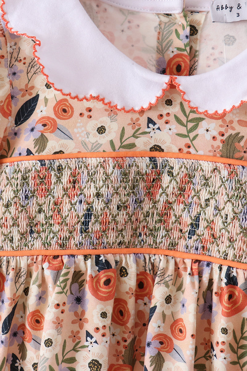 Coral floral smocked pants set