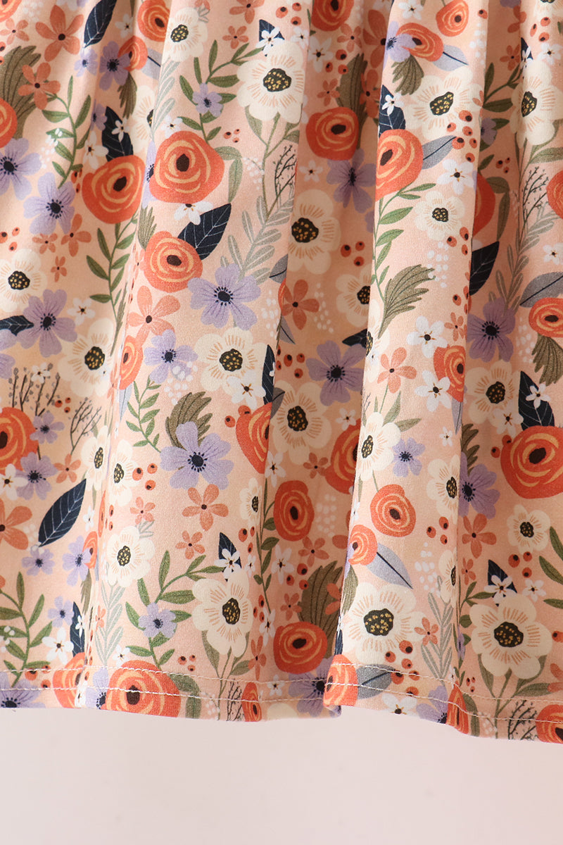 Coral floral smocked pants set