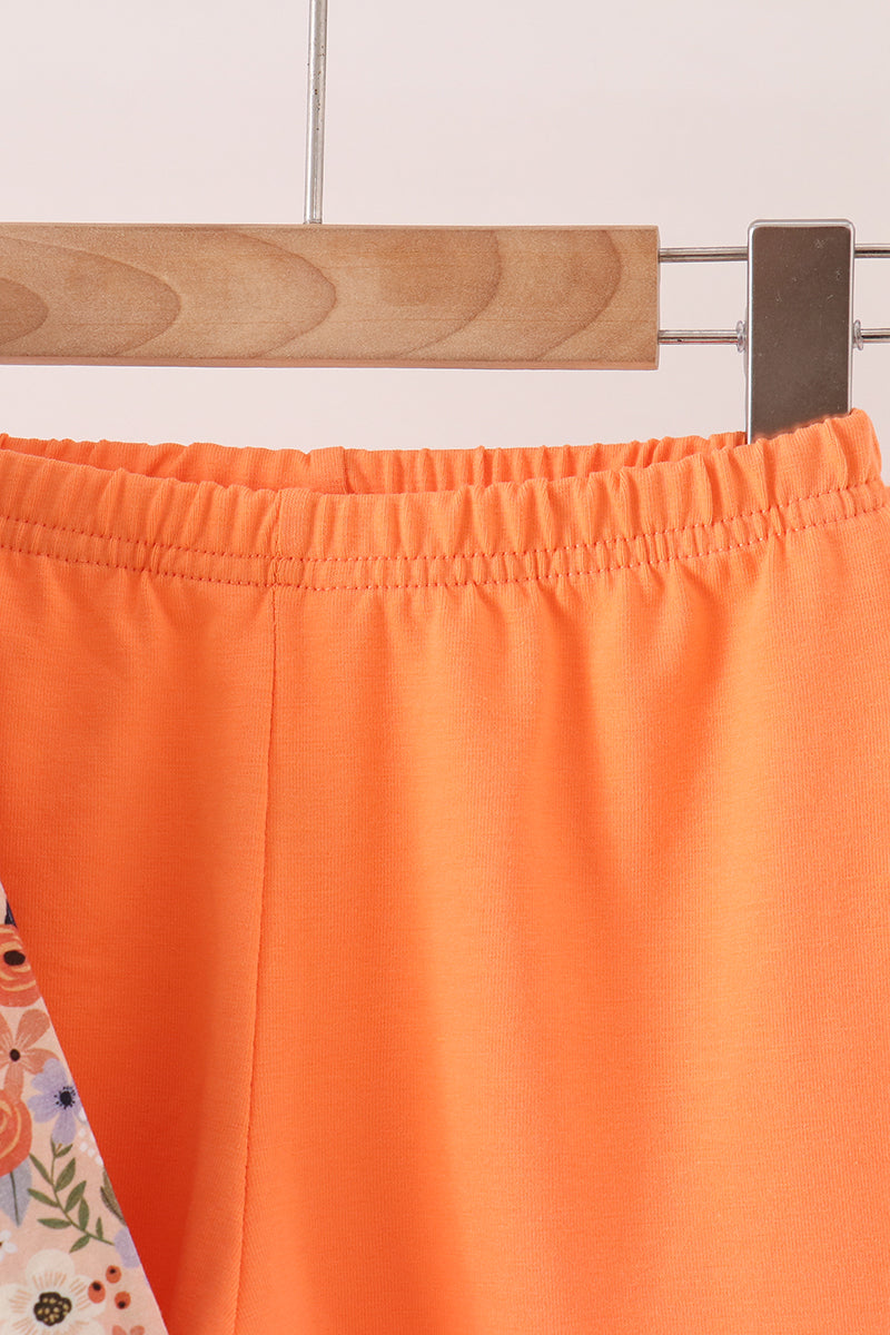 Coral floral smocked pants set