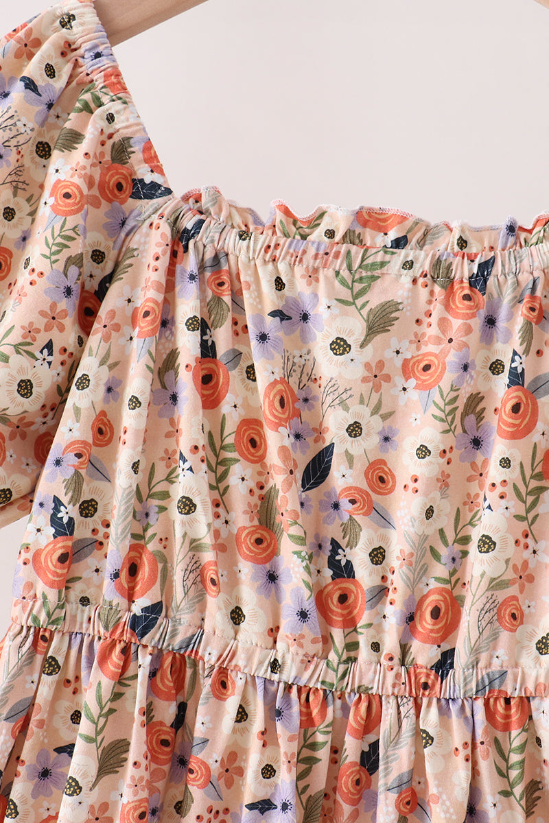 Coral floral tiered mom dress